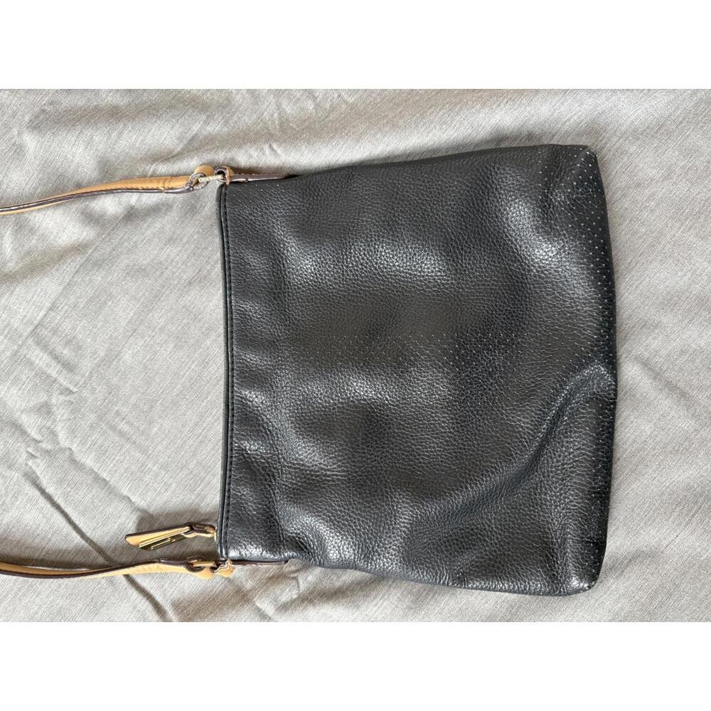 Isaac Mizrahi Black & Brown Leather Crossbody Bag Adjustable Strap - Picture 3 of 9